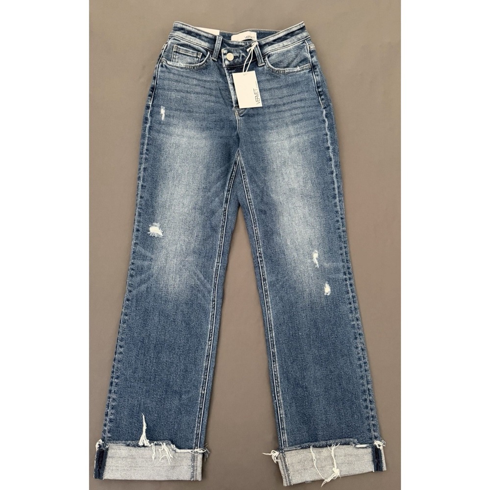 VERVET Alieeah Jeans Womens Size 24Blue Slim Wide Distressed Stretch NEW!